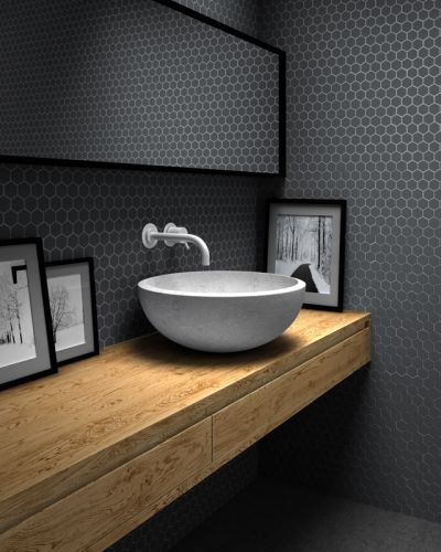 Mozaika do koupelny rybí šupiny NORDIC Dark Grey hexagony